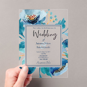 Elegant Blue floral wedding invitation