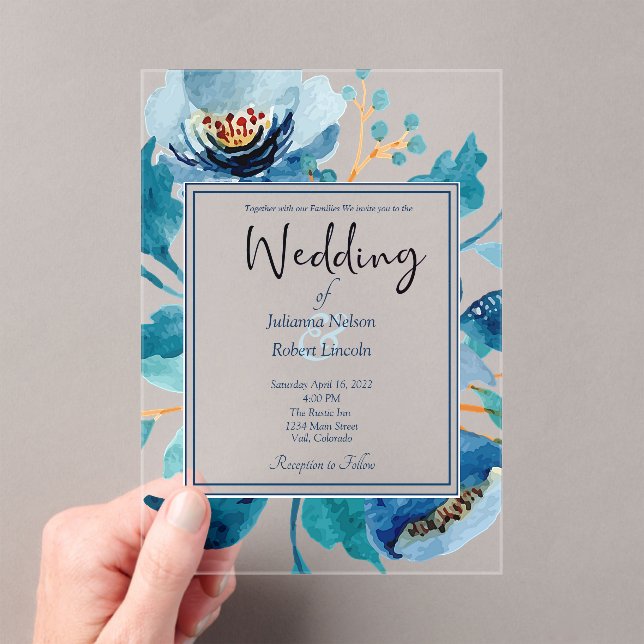 Elegant Blue floral wedding invitation (Insitu (Handheld))