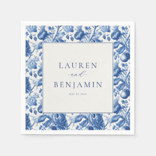 Elegant Blue Floral Wedding Invitation Napkin