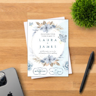 Elegant Blue Floral Wedding Invitation with Dove a