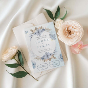Elegant Blue Floral Wedding Invitation with Dove a