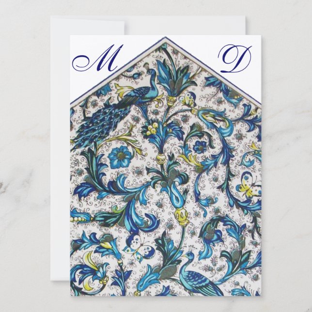 ELEGANT BLUE FLORAL WEDDING MONOGRAM INVITATION (Front)