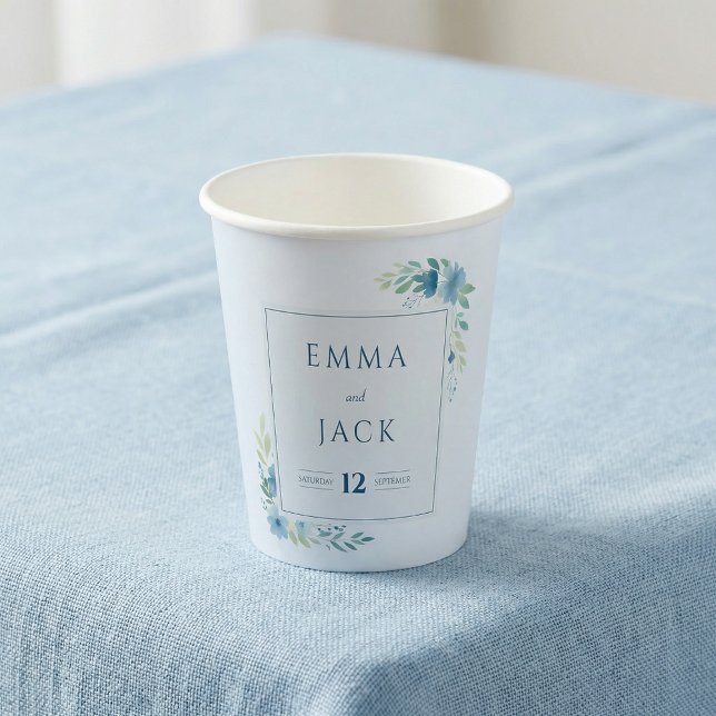Elegant blue floral wedding paper cups (Elegant blue floral wedding paper cups)