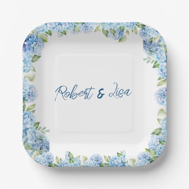Elegant Blue Floral wedding Paper Plate (Front)