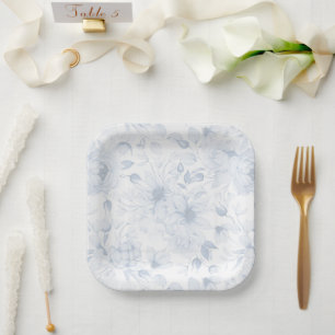 Elegant Blue Floral Wedding Paper Plate
