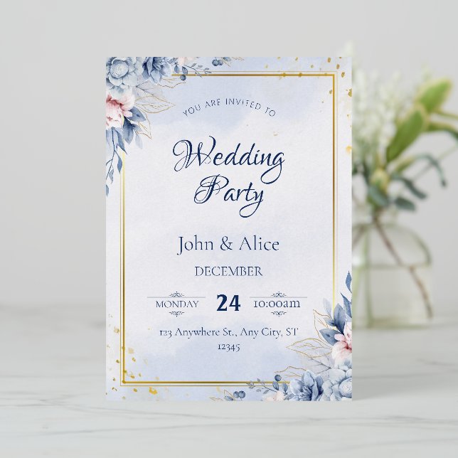 Elegant Blue Floral Wedding Party (Standing Front)