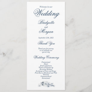 Elegant Blue Floral Wedding Programme
