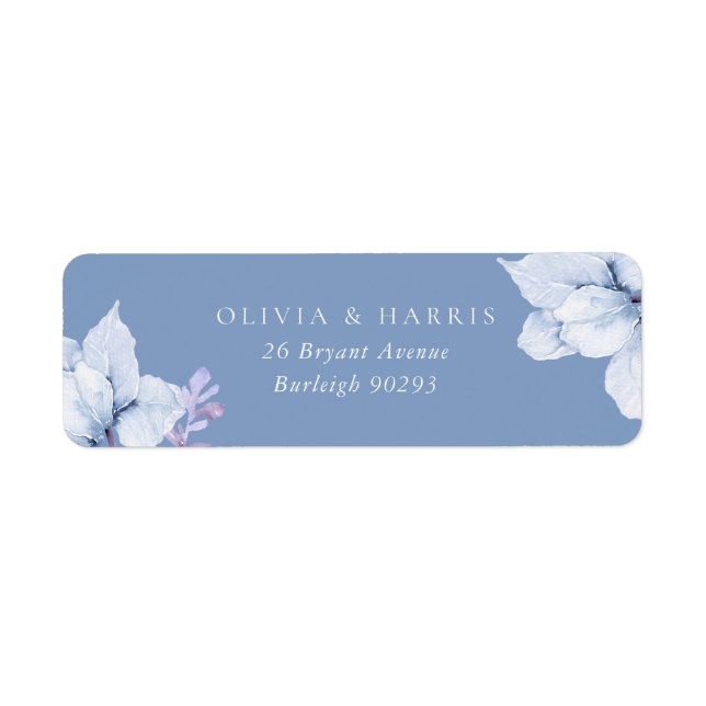 Elegant Blue Floral Wedding Return Address (Front)