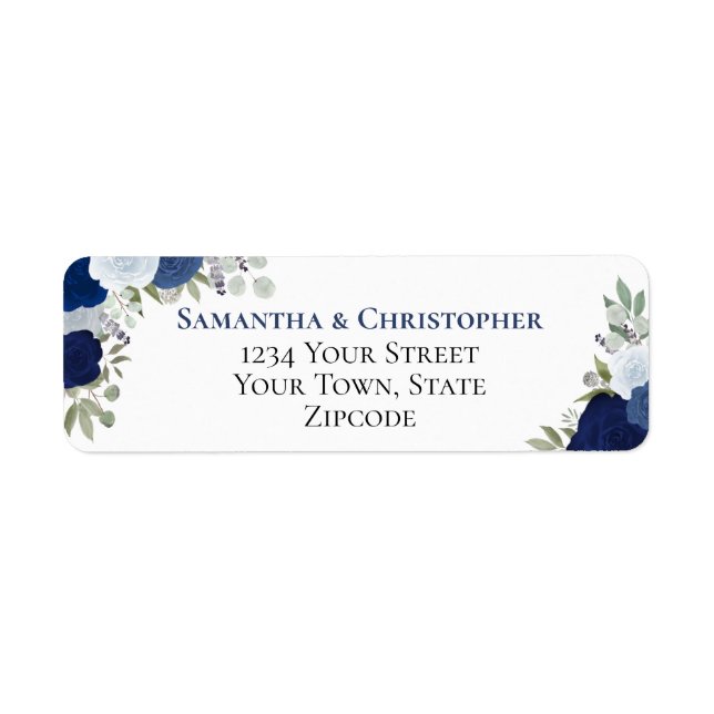 Elegant Blue Floral Wedding Return Address (Front)
