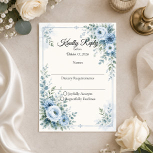 Elegant Blue Floral Wedding RSVP Card