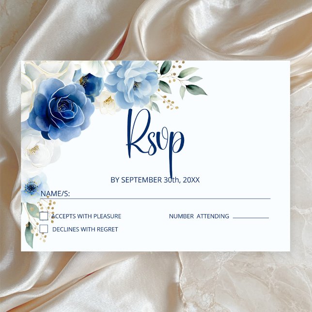 Elegant Blue Floral Wedding RSVP Card (Creator Uploaded)