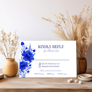 Elegant Blue Floral Wedding RSVP Enclosure Card