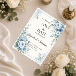 Elegant Blue Floral Wedding Save The Date