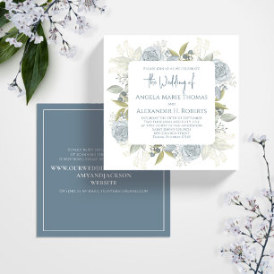 Elegant Blue Floral Wedding Script Square Invitation