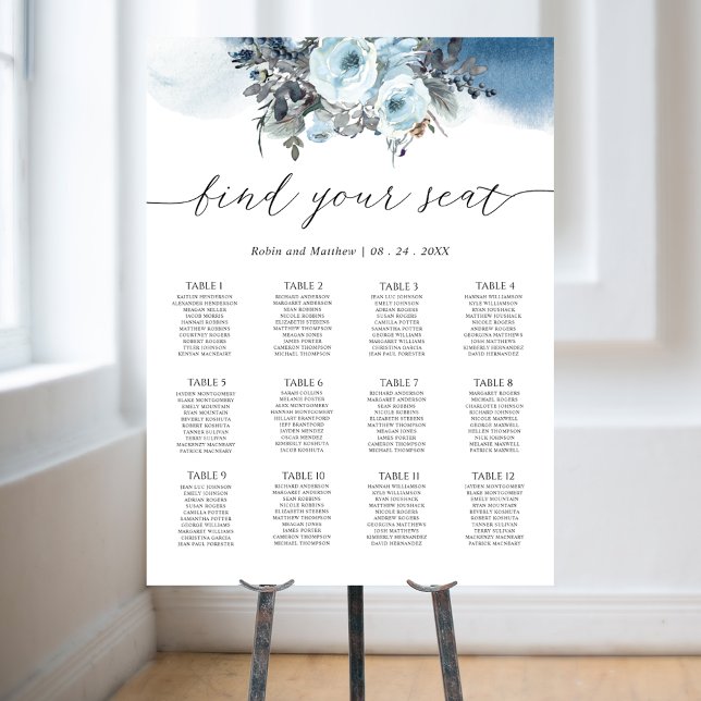 Elegant Blue Floral Wedding Seating Chart Sign (Creator Uploaded)