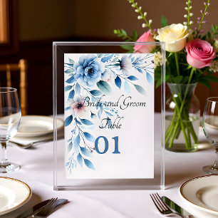 Elegant Blue Floral Wedding Table Card