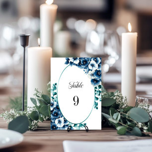 Elegant Blue Floral Wedding Table Number