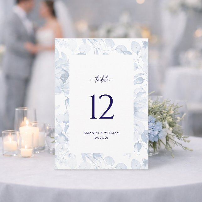 Elegant Blue Floral Wedding Table Number Card (Creator Uploaded)