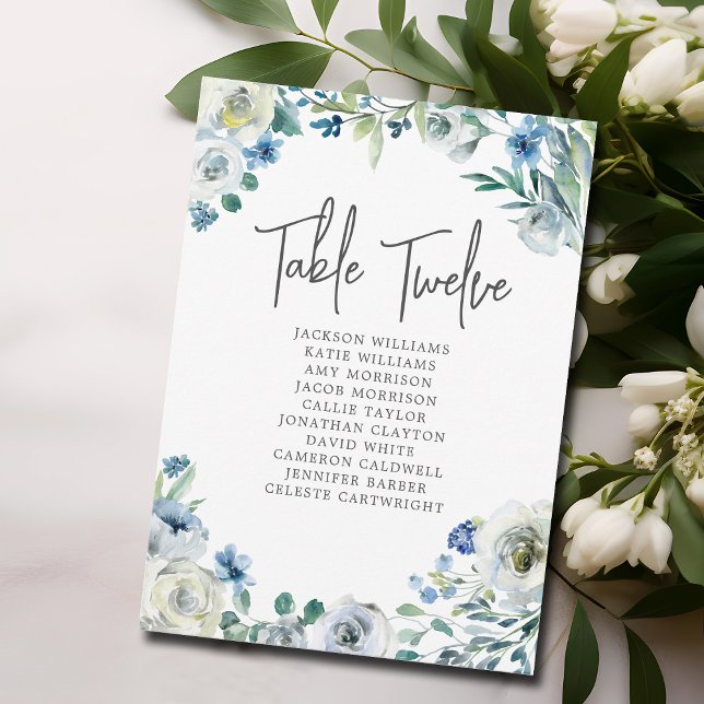 Elegant Blue Floral Wedding Table Number Card (Creator Uploaded)