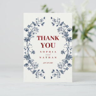 Elegant Blue Floral Wedding Thank You Card