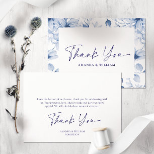 Elegant Blue Floral Wedding Thank You Card