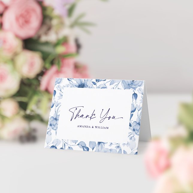 Elegant Blue Floral Wedding Thank You Card (Creator Uploaded)