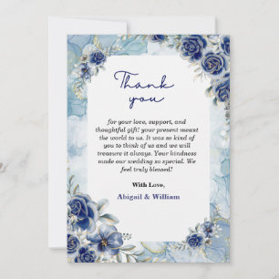 Elegant Blue Floral Wedding Thank You Flat Cards