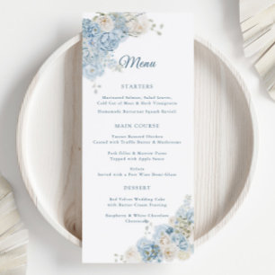 Elegant Blue Floral Wedding Watercolor Roses Menu
