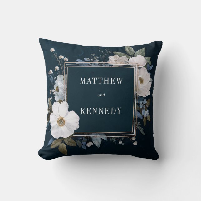 Elegant Blue Floral White Blossom Design Cushion (Front)