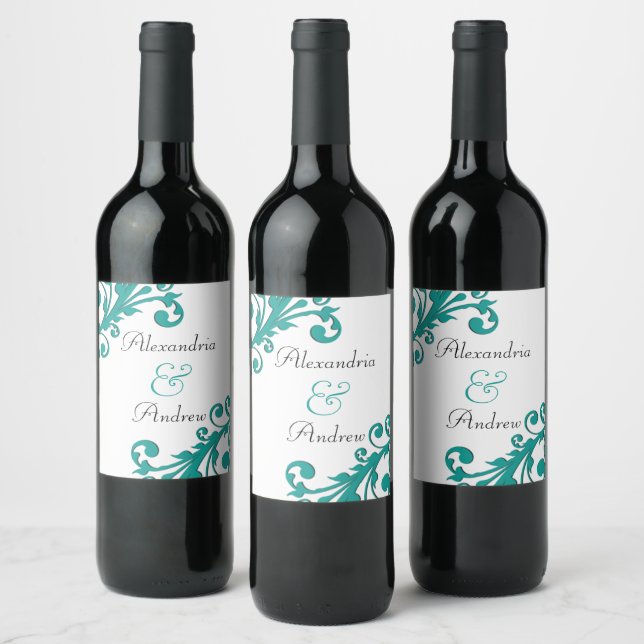 Elegant Blue Floral Wine Label (Bottles)
