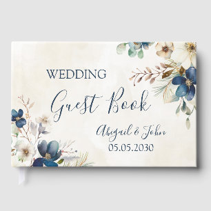 Elegant Blue Floral Winter Wedding Guest Book
