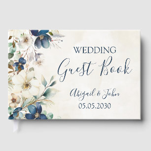 Elegant Blue Floral Winter Wedding Guest Book