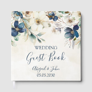 Elegant Blue Floral Winter Wedding Guest Book