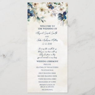 Elegant Blue Floral Winter Wedding Program Programme