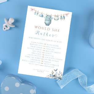 Elegant Blue Floral Would She Rather Baby Shower