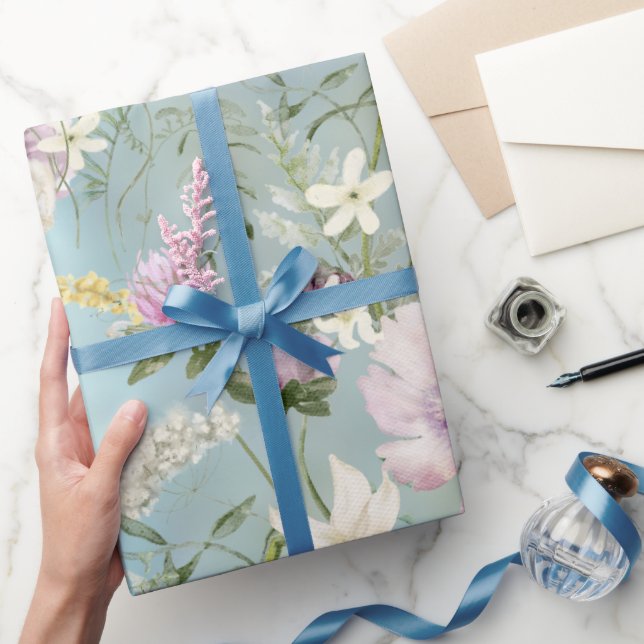 Elegant Blue Floral Wrapping Paper (Gifting)
