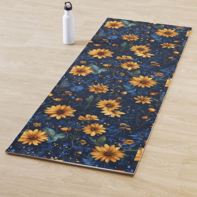 Elegant Blue Floral  Yoga Mat (In Situ)