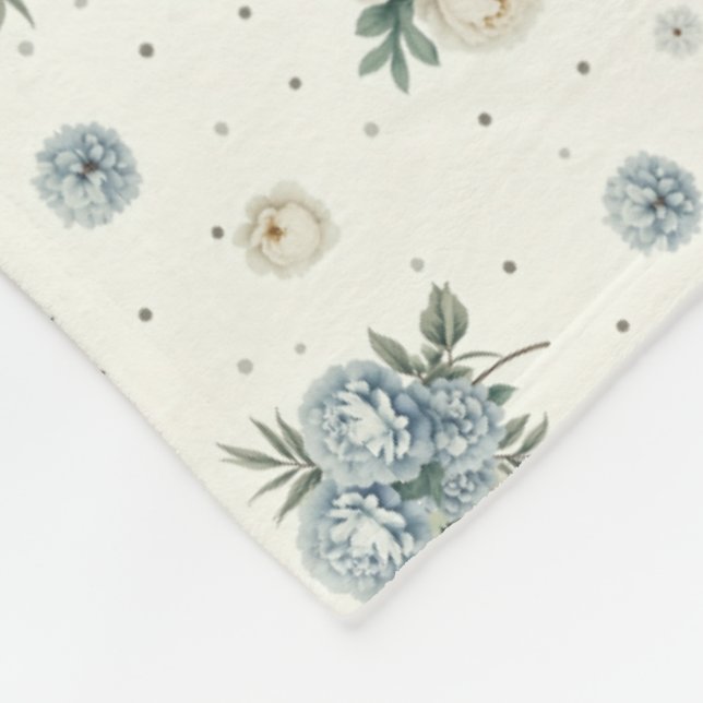 Elegant Blue Florals Fleece Blanket (Corner)