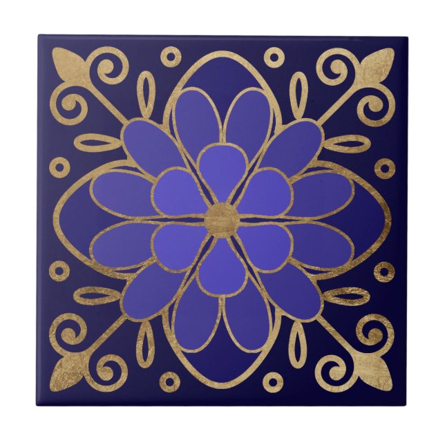 Elegant Blue Flower Azulejo Tile (Front)