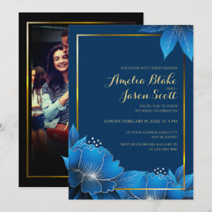 Elegant Blue Flower Blue Wedding Invitation