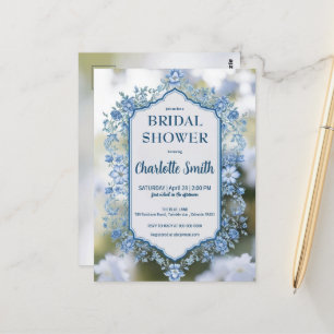 Elegant Blue  Flower chinoiserie bridal shower Postcard