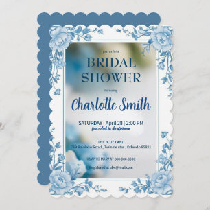 Elegant Blue  Flower chinoiserie bridal shower Save The Date