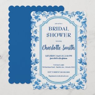 Elegant Blue Flower chinoiserie bridal shower Save The Date