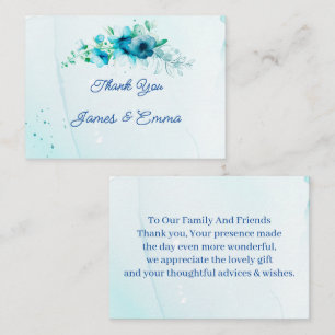Elegant Blue Flower Customised Wedding Thank You Card
