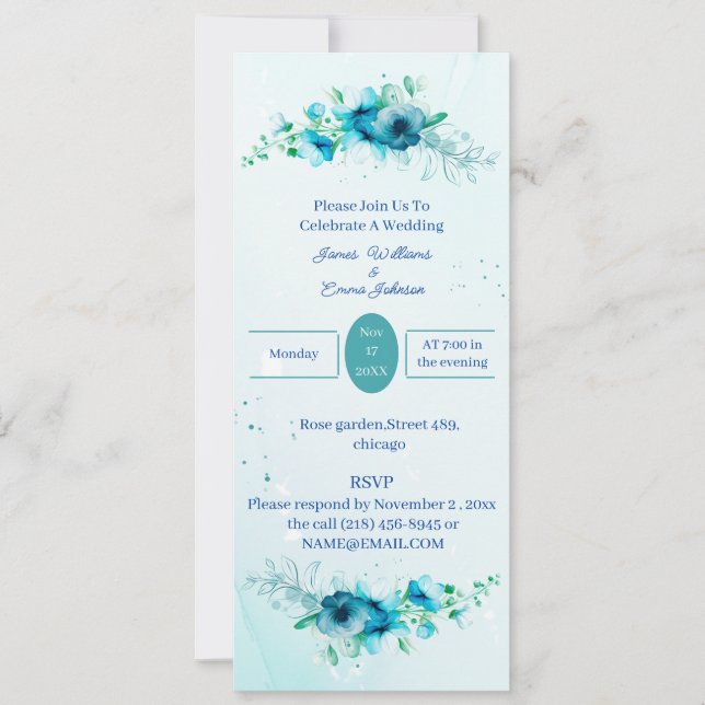 Elegant  Blue Flower Wedding Invitation (Front)