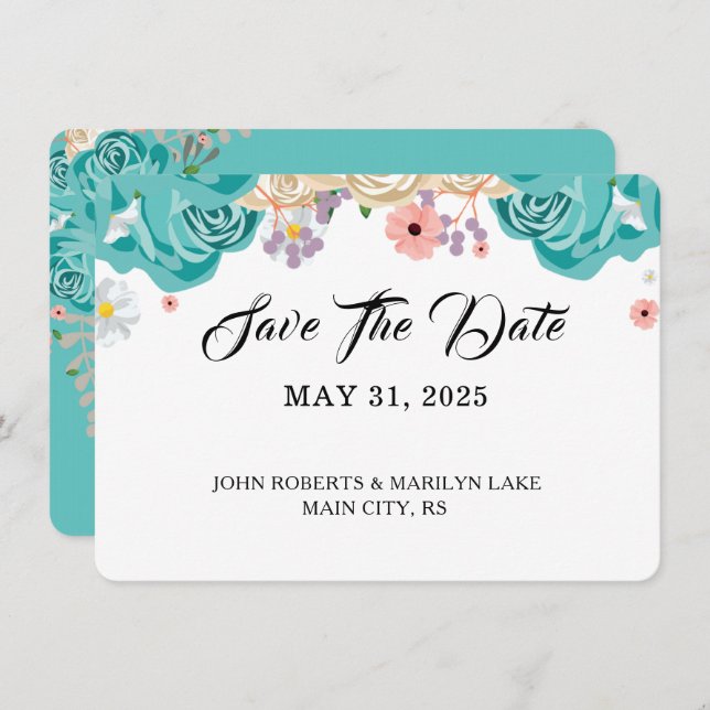 Elegant Blue Flowers Botanical Wedding Custom Save The Date (Front/Back)