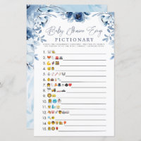 Elegant Blue Flowers Boy Baby Shower Emoji Game 