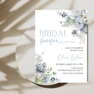 Elegant Blue Flowers Bridal Shower - Floral Bride Invitation