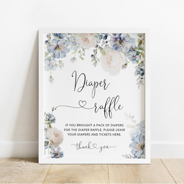 Elegant Blue Flowers Diaper Raffle Poster (Creator Uploaded)