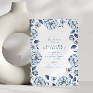 Elegant Blue Flowers Floral Baby Shower Invitation